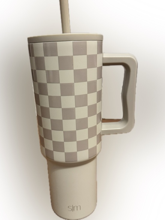Simple Modern Other - Checkered Insulated Travel Mug with Handle - Beige & Cream
